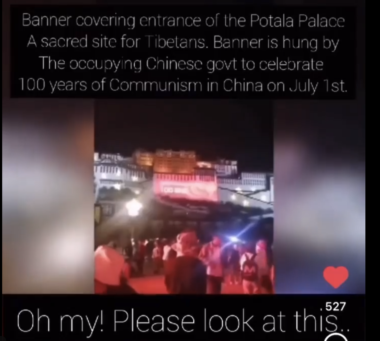 Video fra Tibet viser Potala Palasset dekket av CCP propaganda
