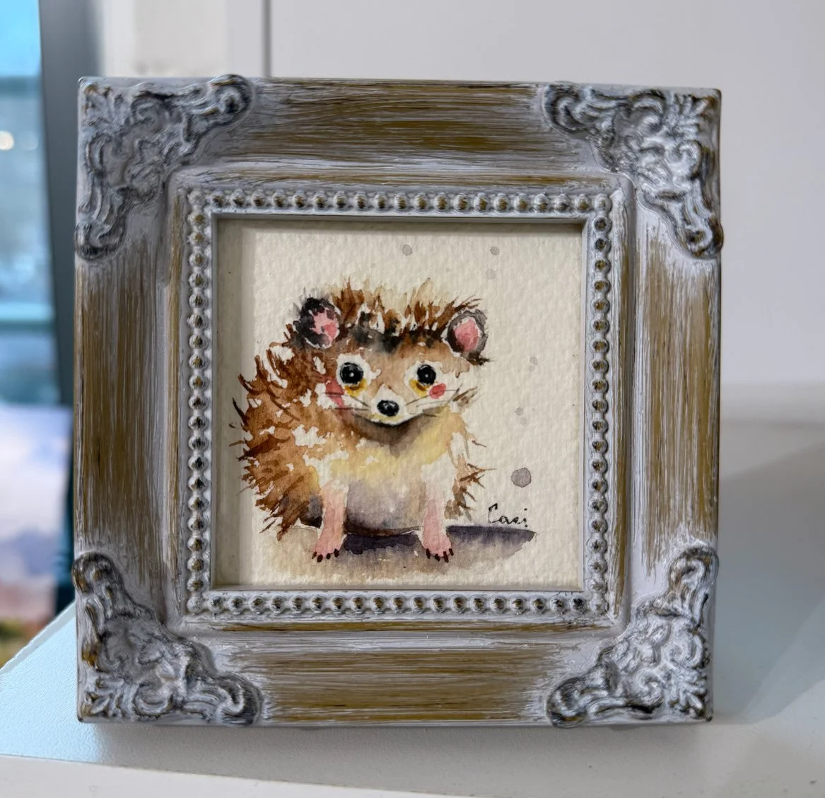 "Le Petit Hedgehog" - Framed Original 4x4