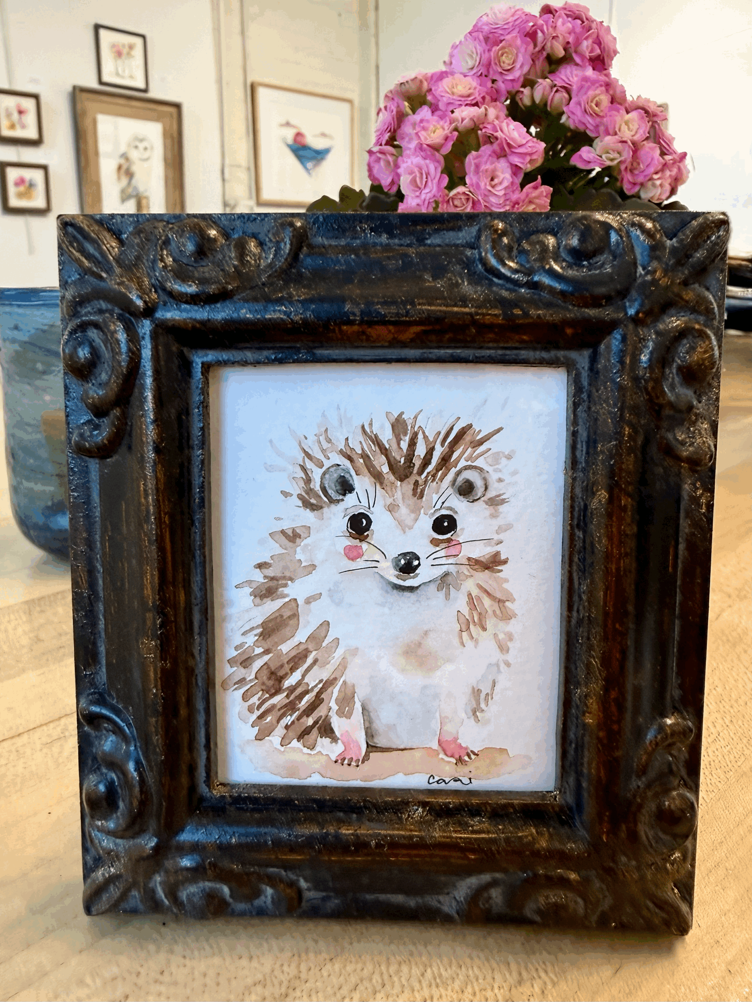 "Le Petit Hedgehog" - Framed Original 4x4