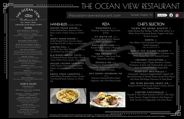 Menus &amp; Weekly Specials — The Ocean View- Seaside Heights, NJ