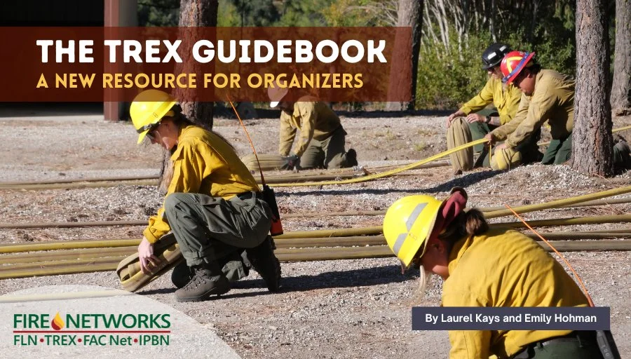 Firefighters dressed in yellow gear working outdoors among trees, preparing fire hoses for firefighting.