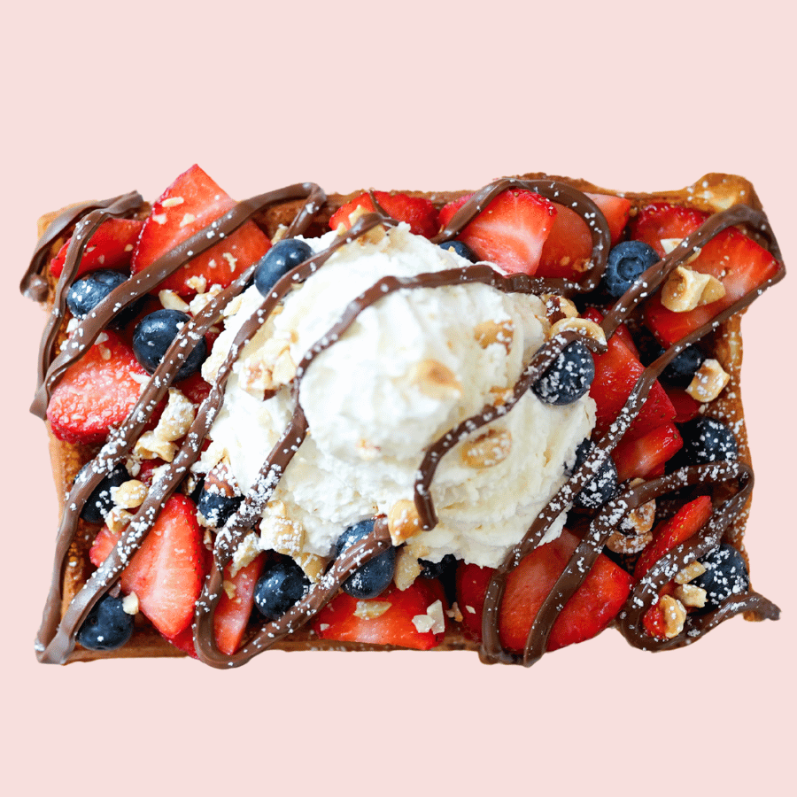 Purple Haze: strawberries, blueberries, Nutella, hazelnuts, whipped cream