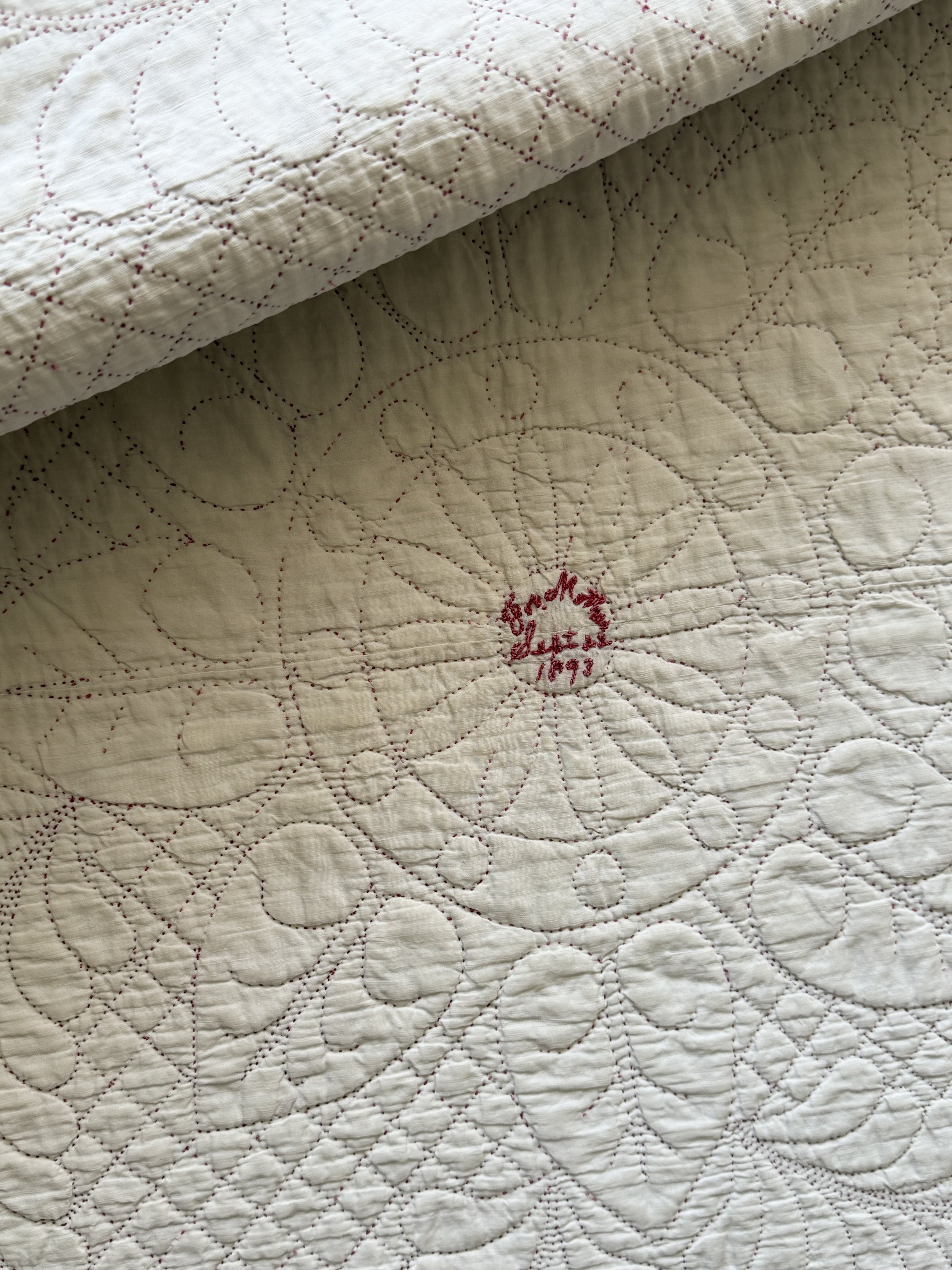 1893 Wholecloth Quilt with Turkey Red Quilting