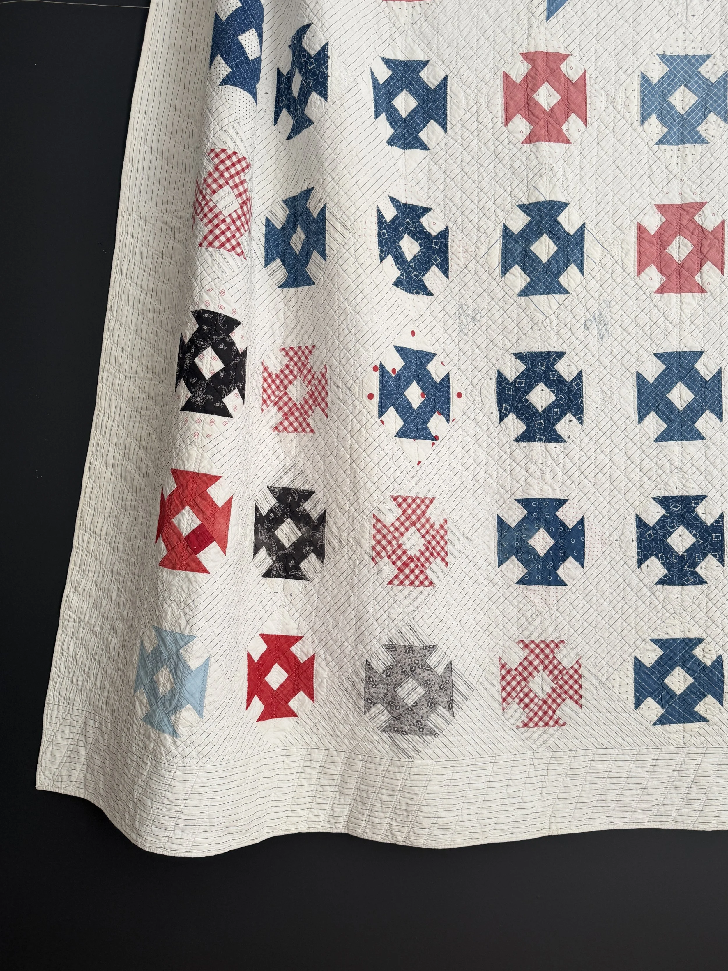 White Pinstripe Churn Dash Quilt