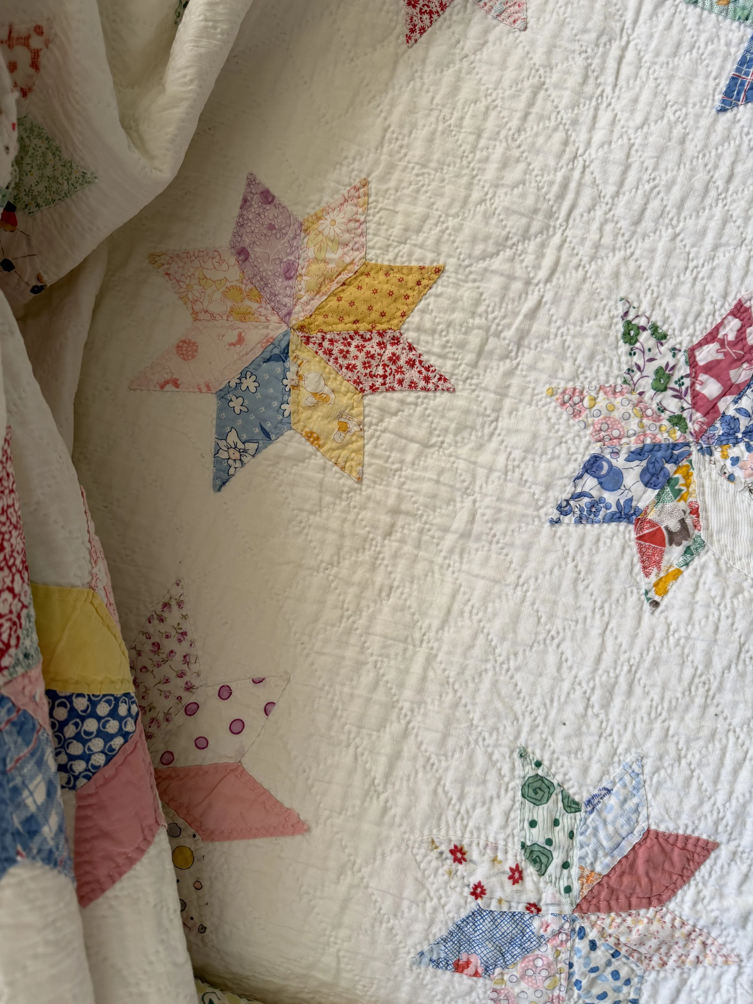 Rainbow of Feedsacks Lemoyne Star Quilt