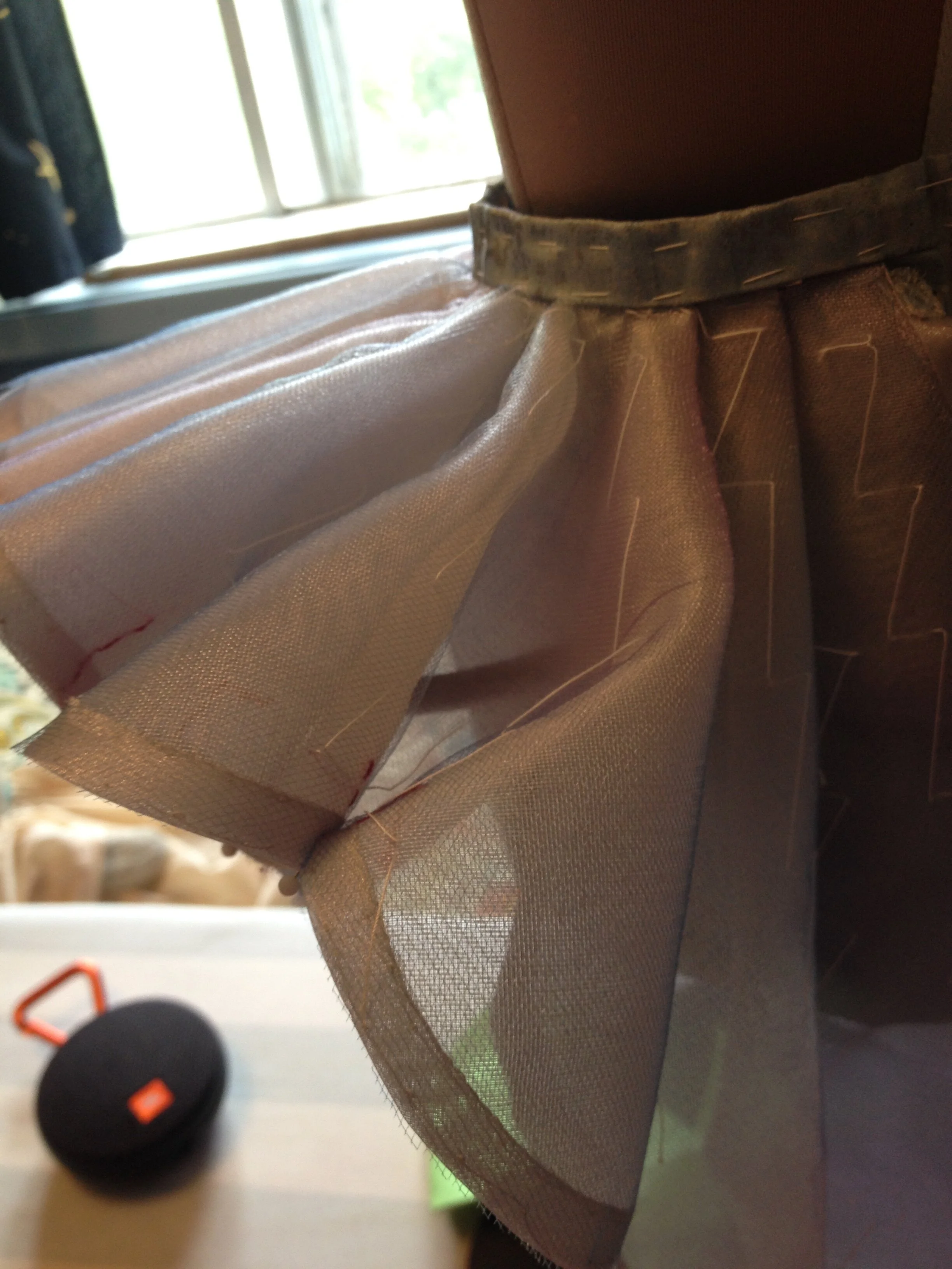 Almost finished waistband, with icky bloop in skirt.
