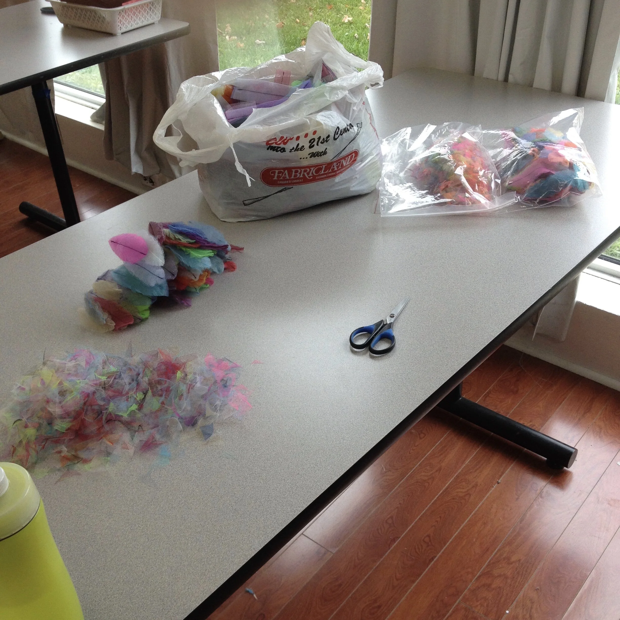 Feather cutting station.
