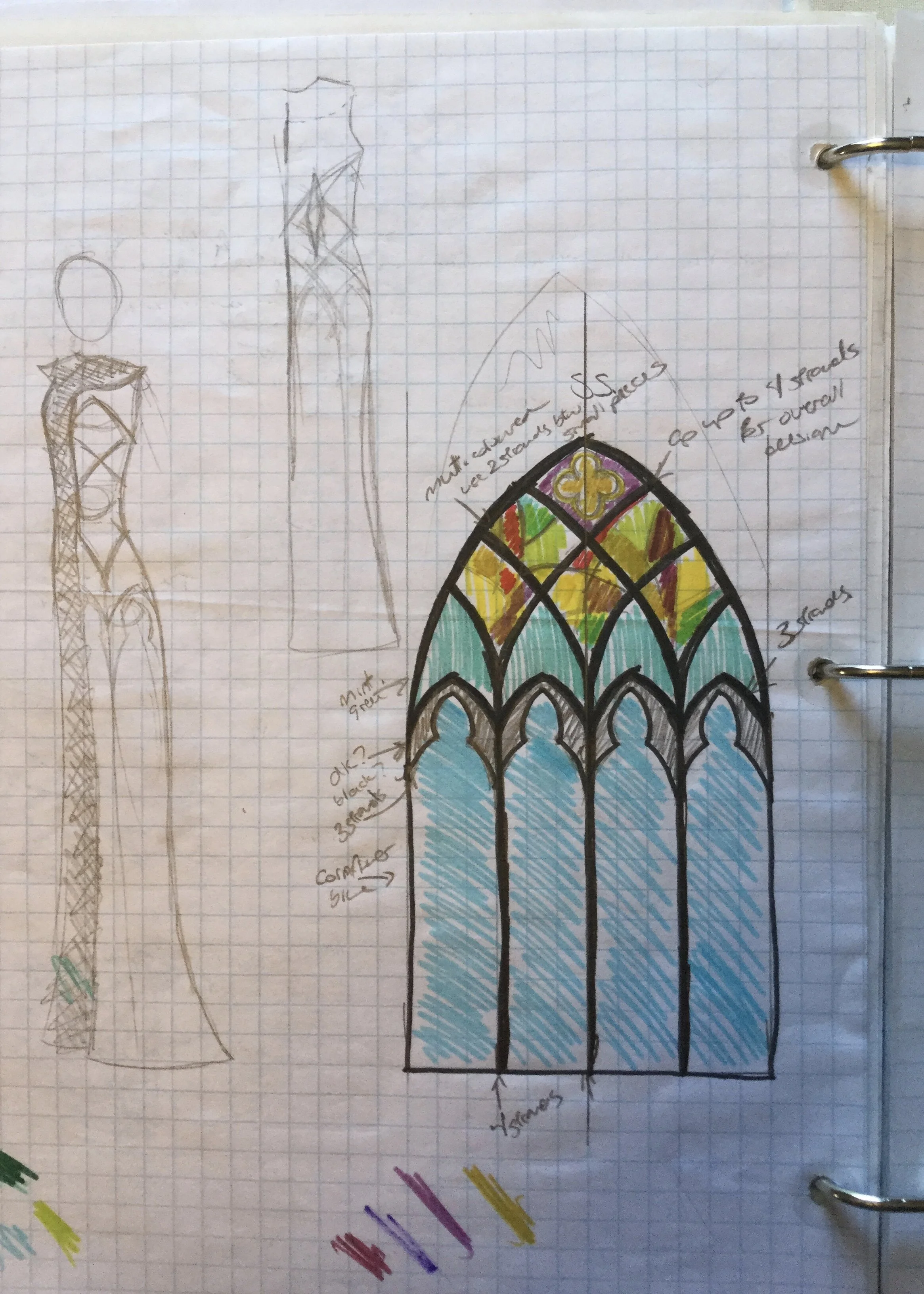 Exploring different stained glass design ideas.