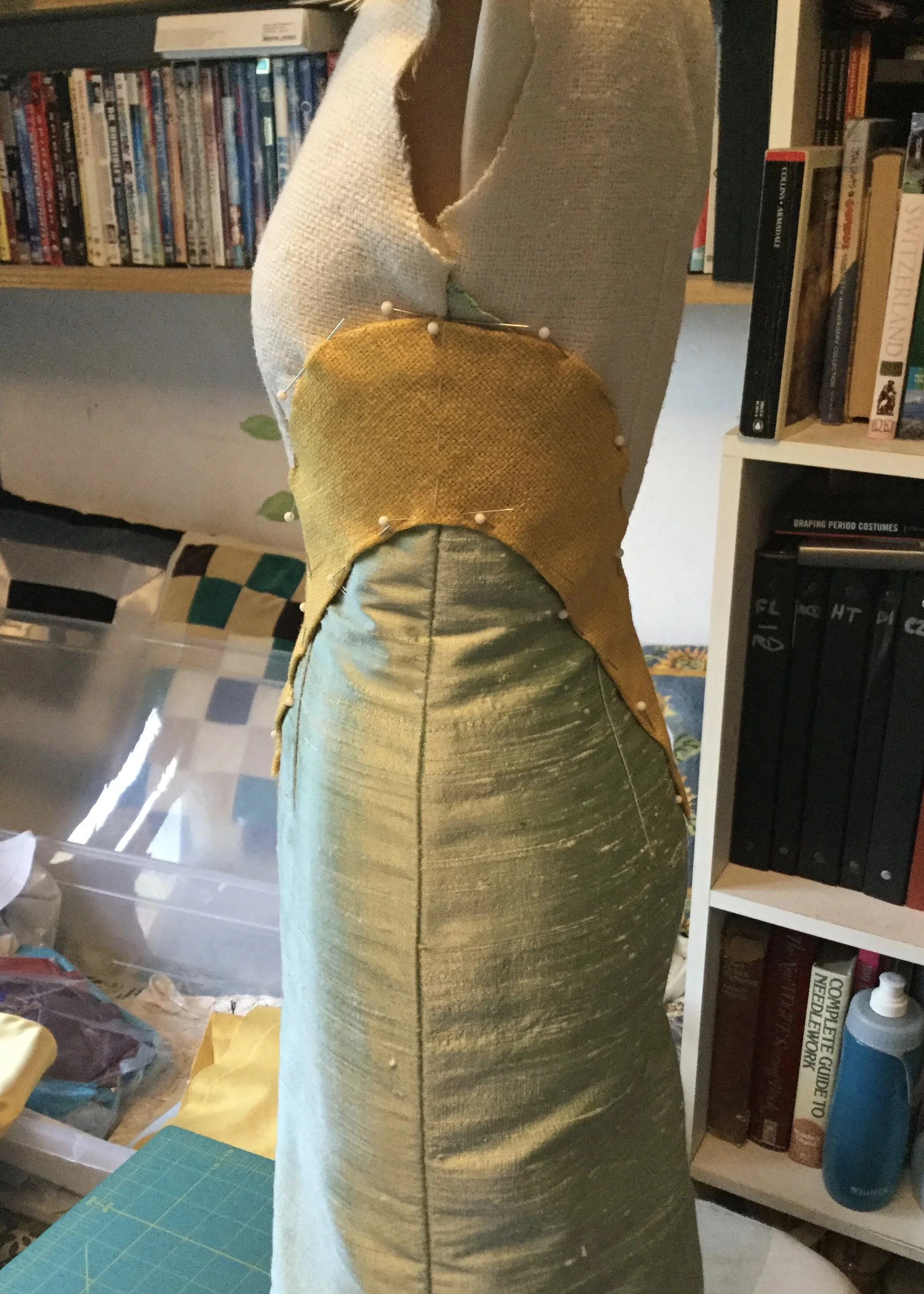 Pinning the stripe in place.