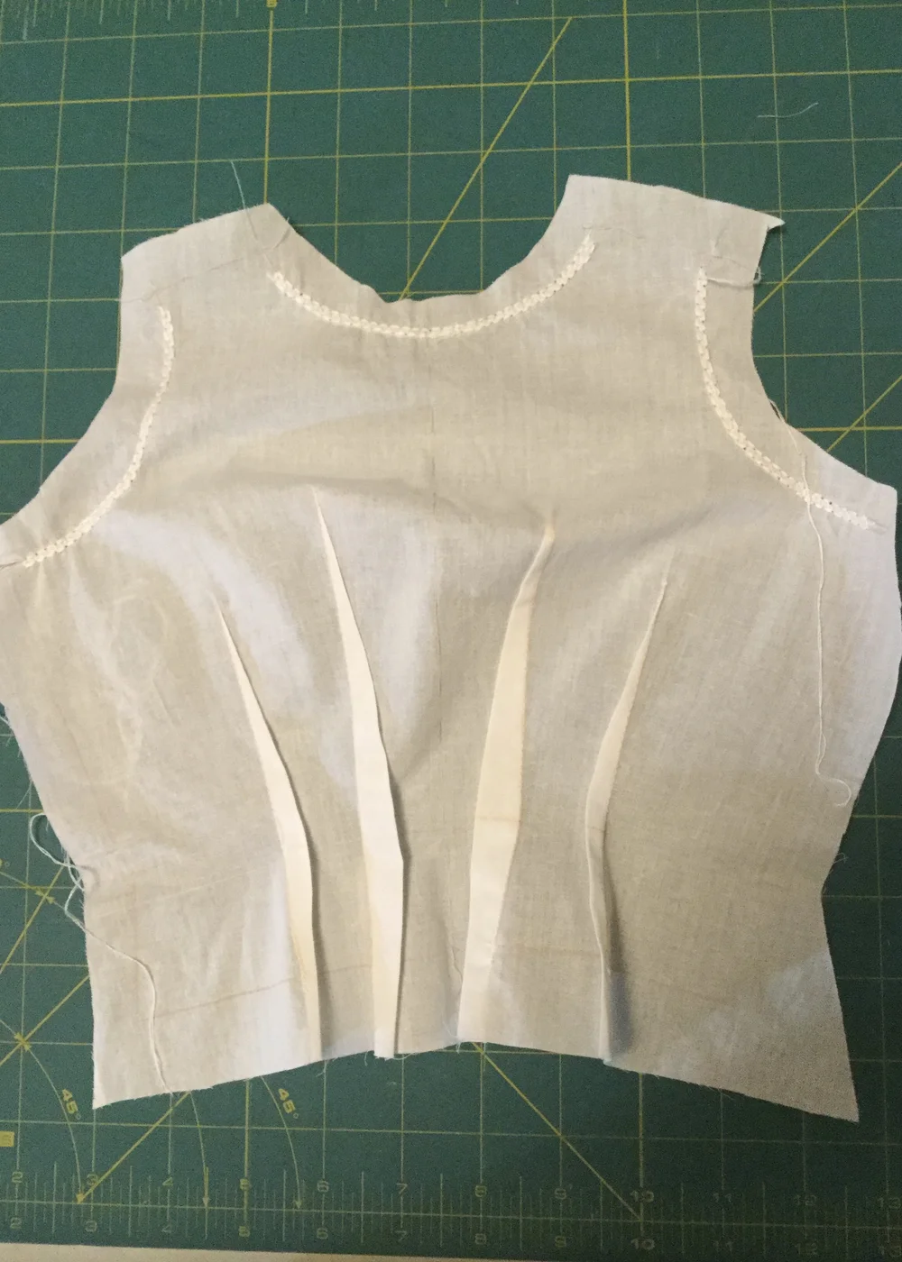 Back bodice with finished darts.