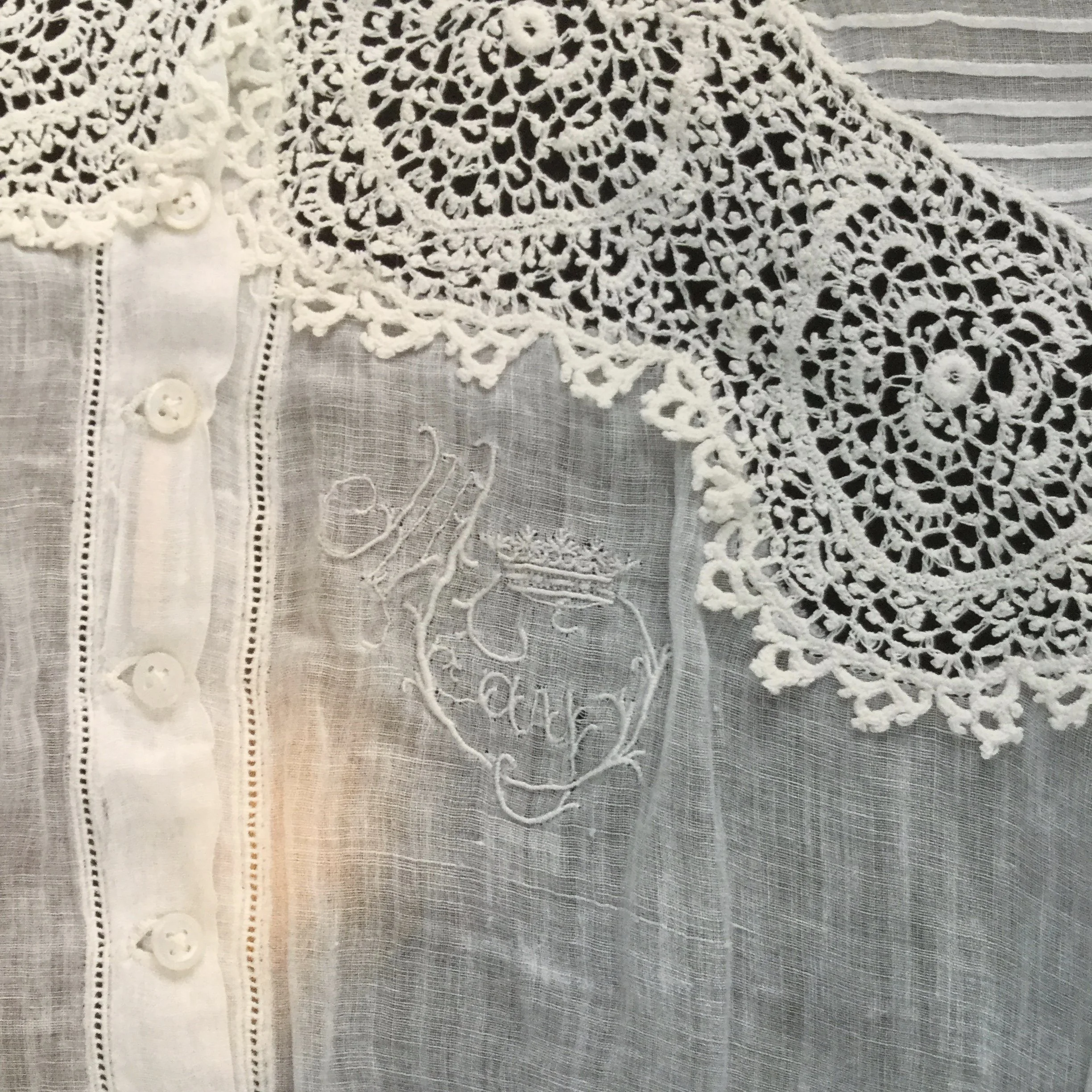 Detail of corset cover embroidery. Lynn, 25.