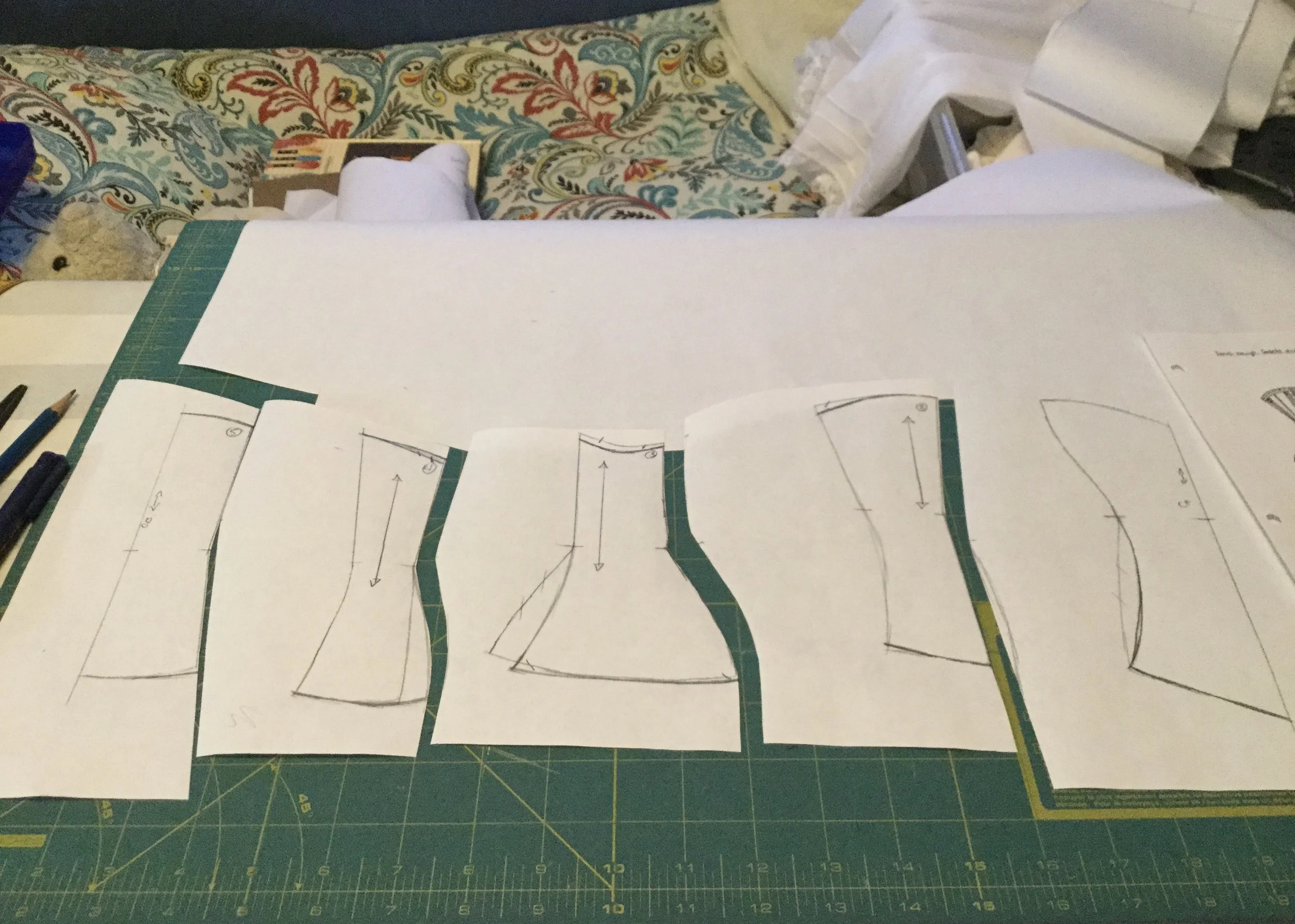 Adjusting and truing up the pattern pieces.