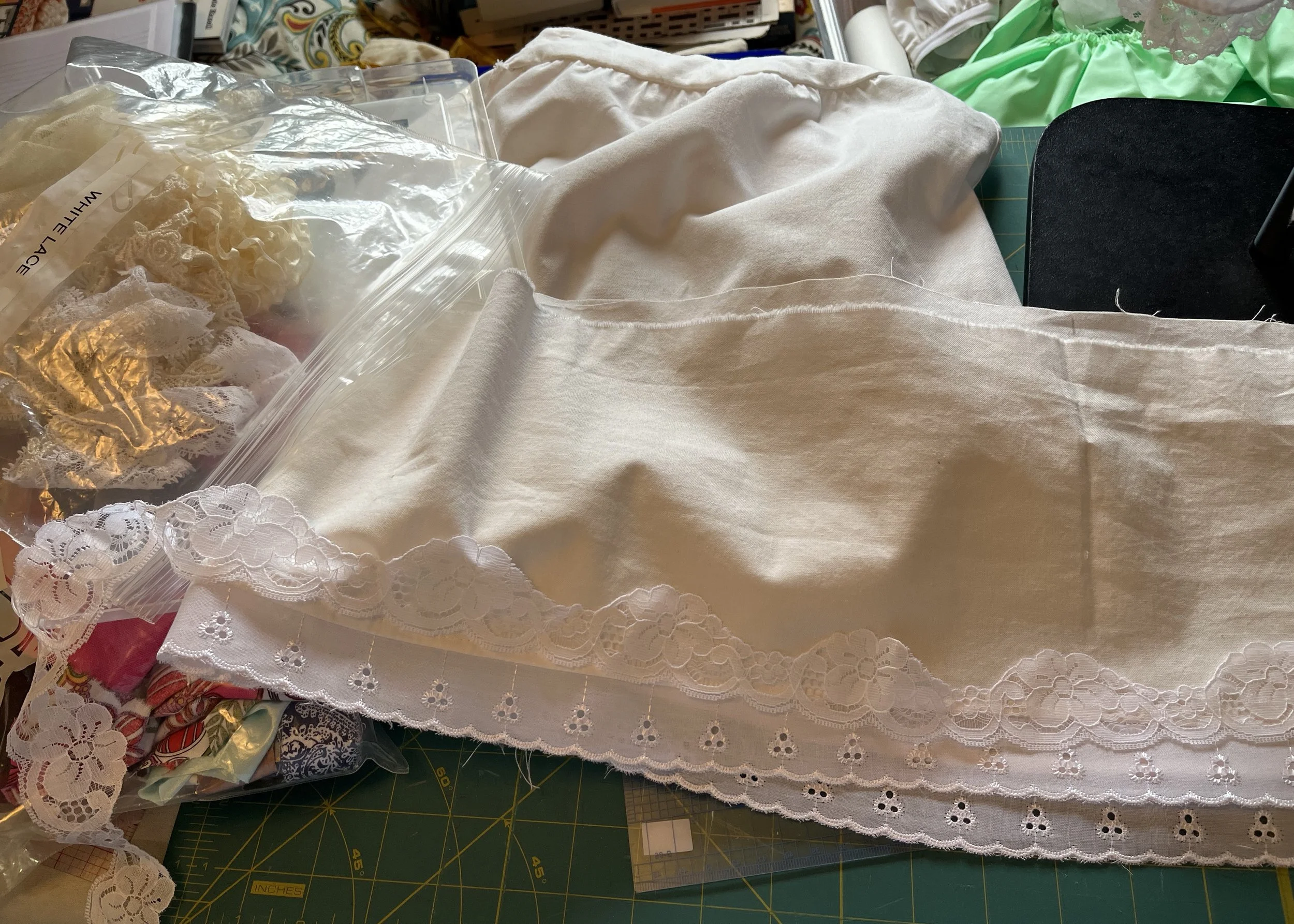 Considering more lace for the flounce.