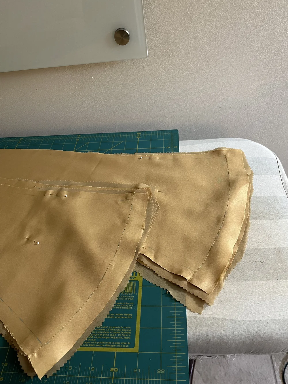 Applying the chiffon facing.