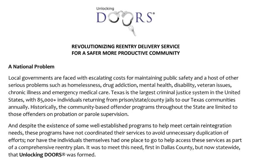 REVOLUTIONIZING REENTRY DELIVERY SERVICE FOR A SAFER MORE PRODUCTIVE COMMUNITY