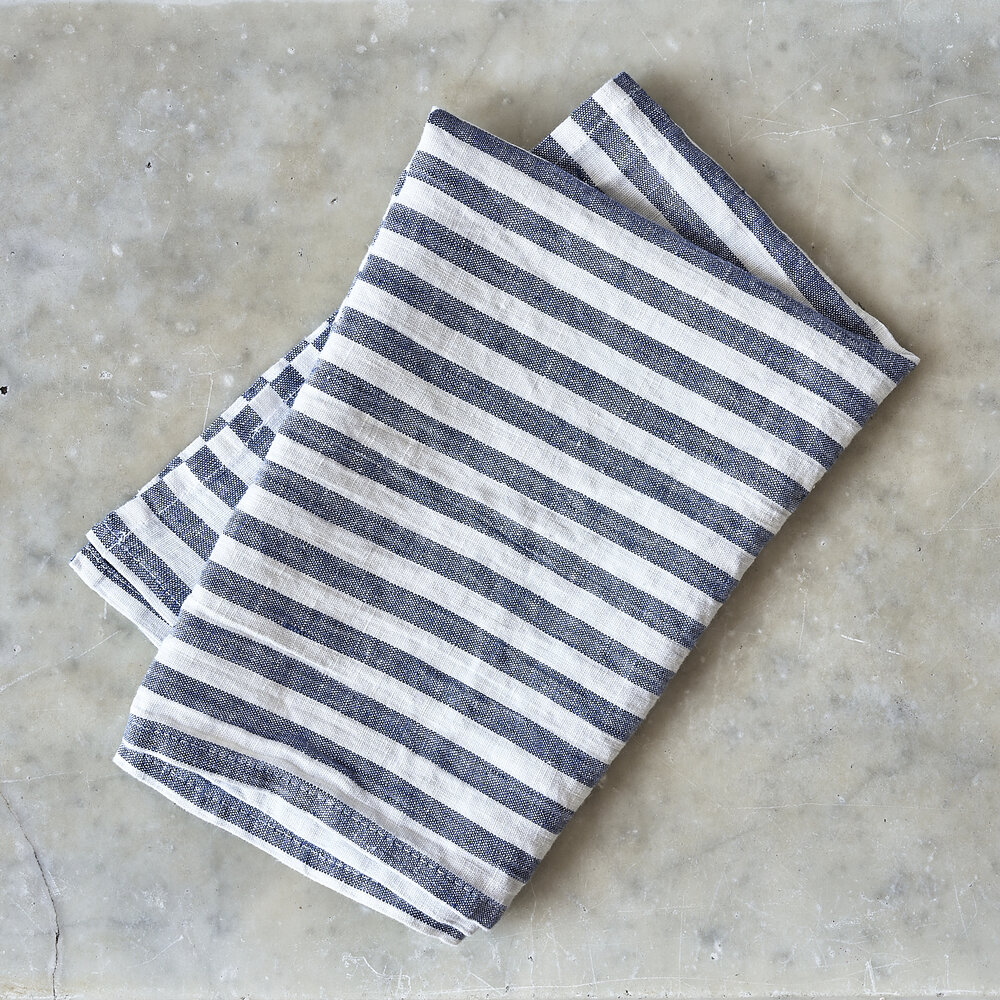 Linen Casa Kitchen Towel - White Stripes on Denim Heather Blue OUT OF STOCK!