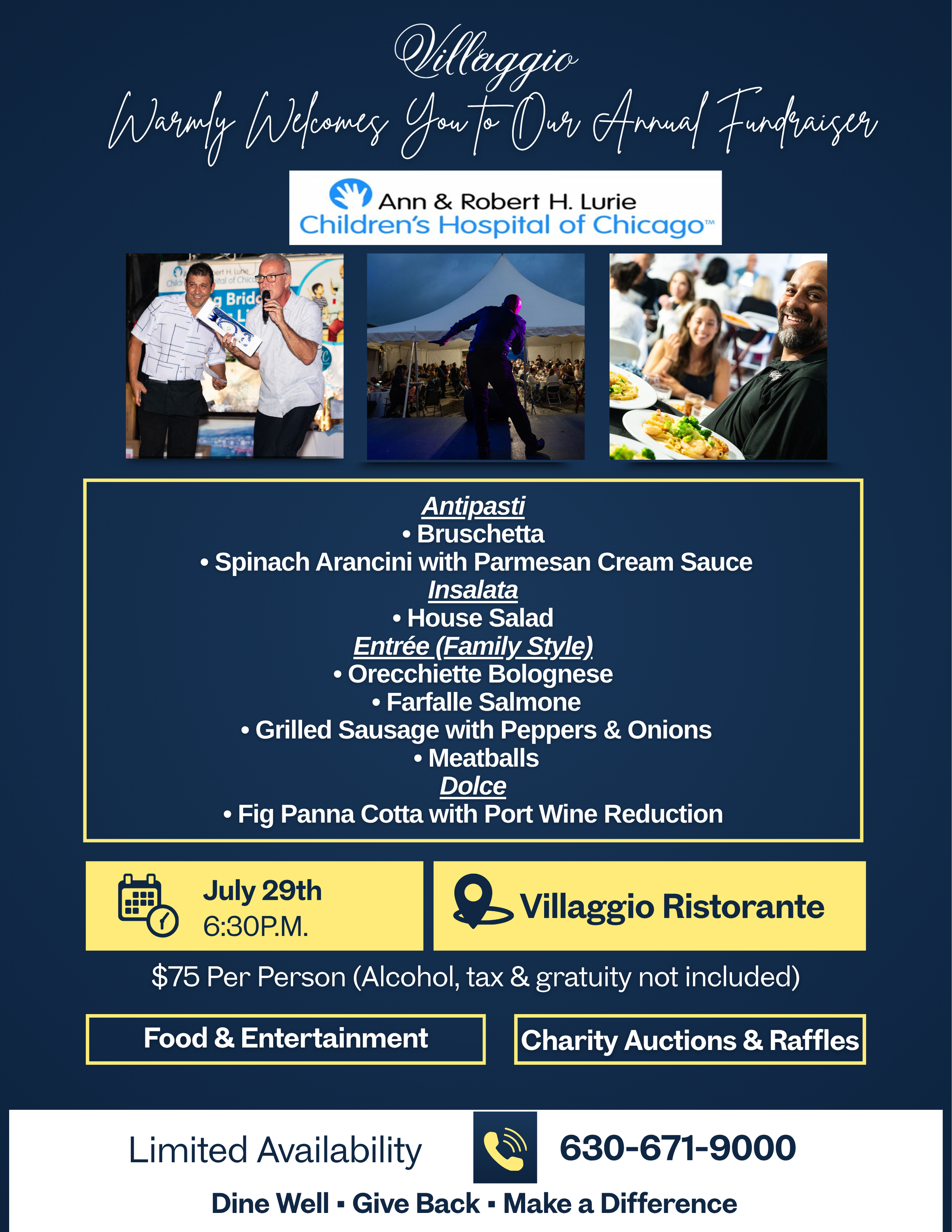 Ann & Robert H Lurie Childrens Hospital Fundraiser
Wednesday, July 29th
*Reservations Required, we will sell out