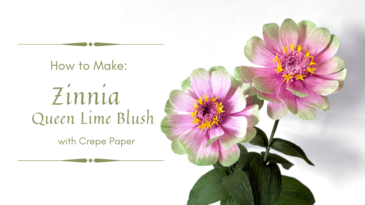 Tutorial cover with crepe paper zinnia flower in Pink and green colour