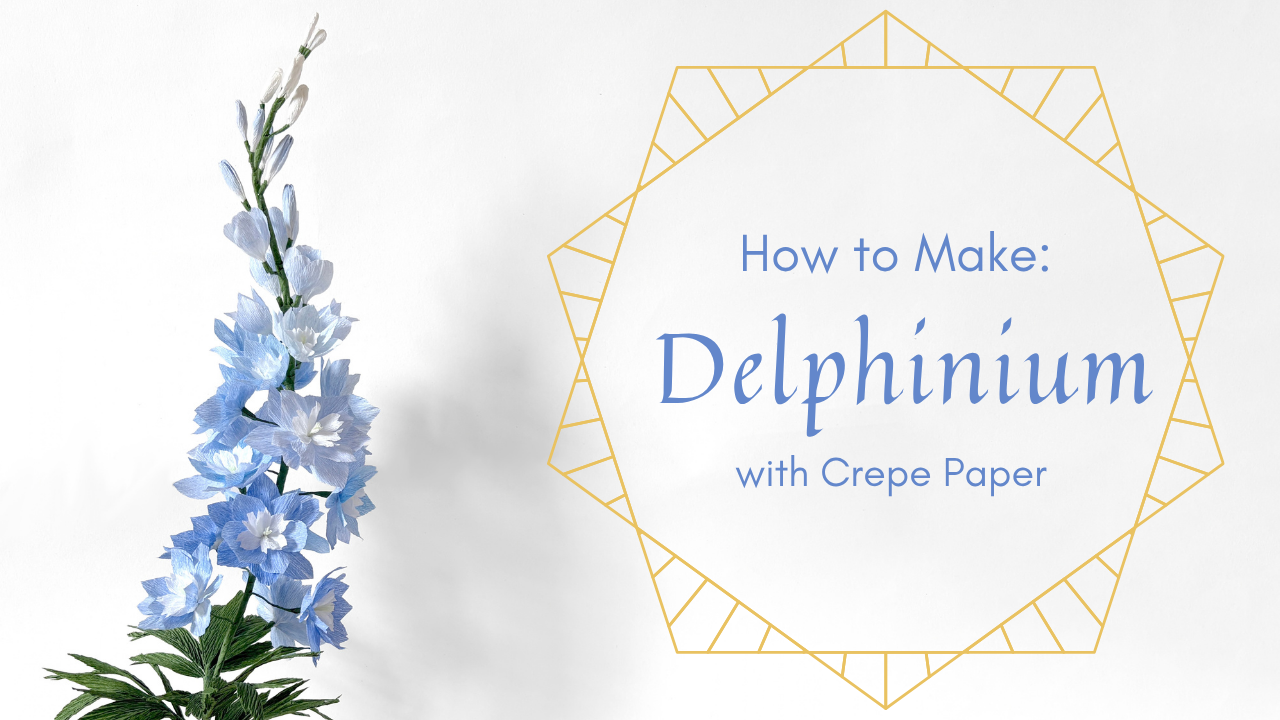 Tutorial cover with crepe paper Delphinium in Blue colour