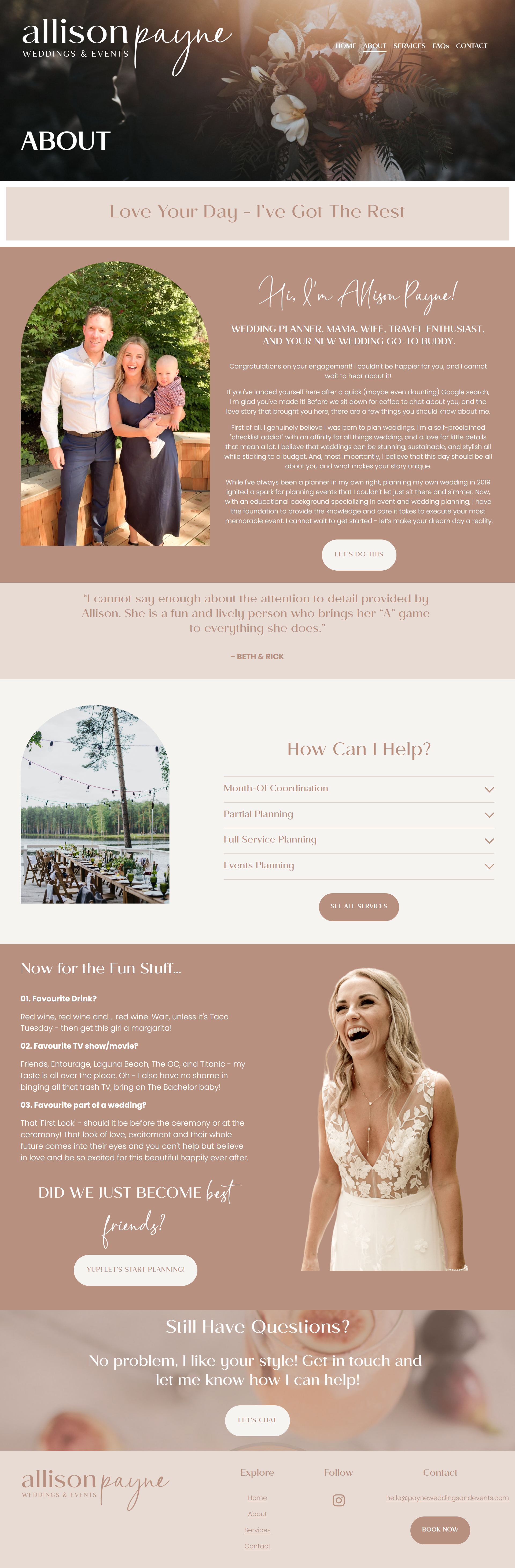 Web design for Allison Payne Weddings & Events in Vancouver, BC