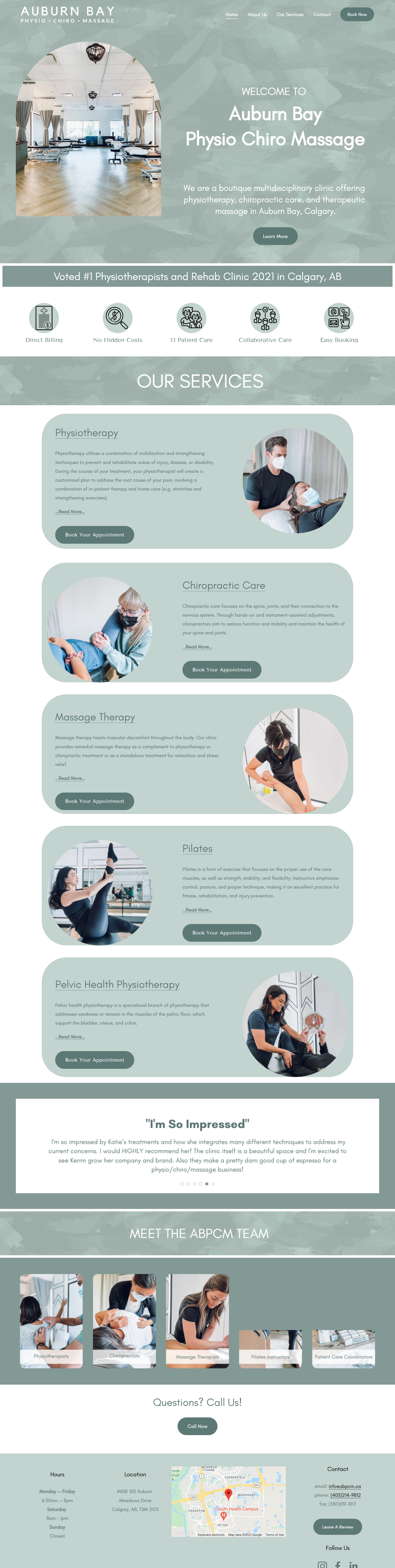 Home page for Auburn Bay Physio Chiro Massage in Calgary AB