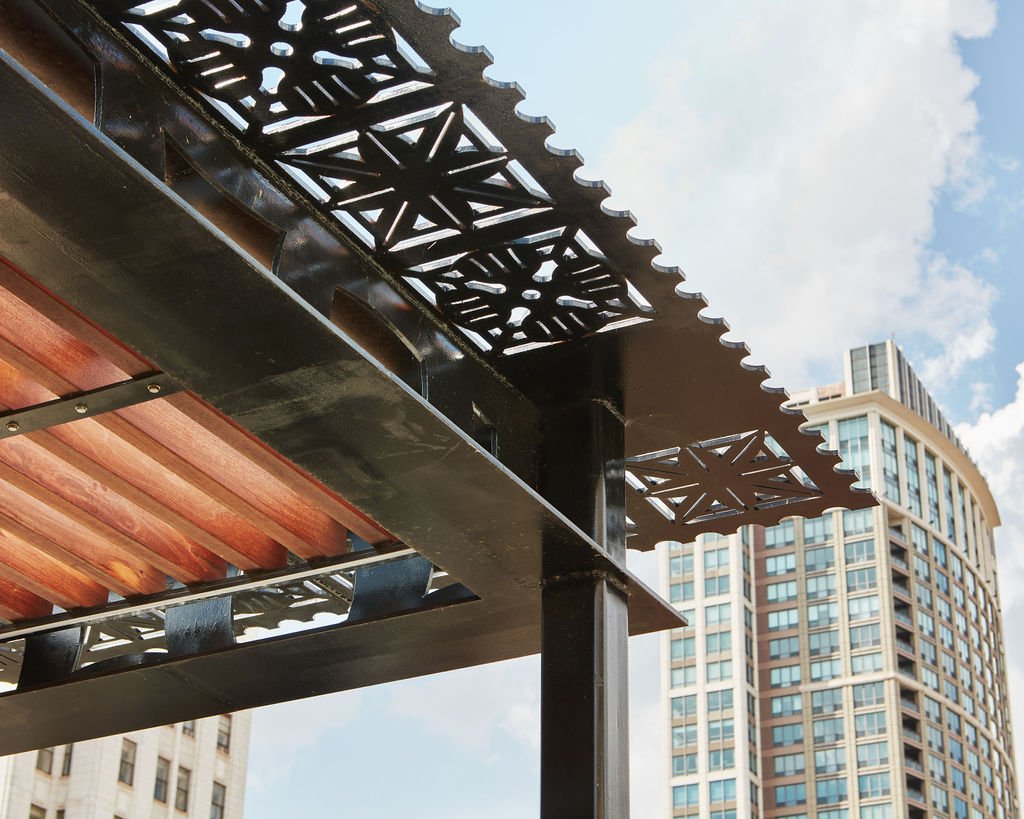 Downtown Chicago High Rise Rooftop Deck Pergola