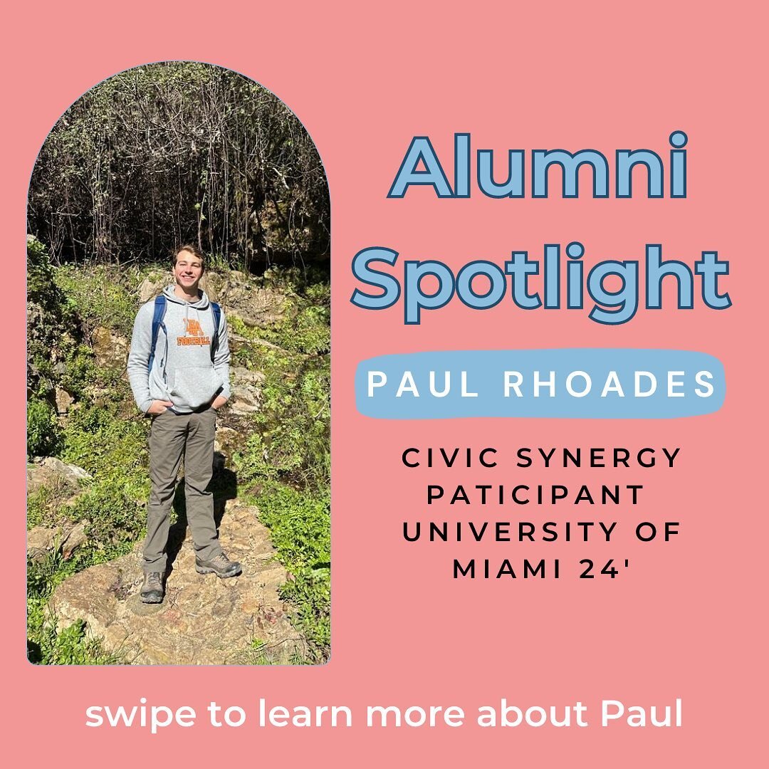 We love giving shout out&rsquo;s to our past Civic Synergy participants! Paul Rhodes is a junior at the University of Miami, swipe above to learn more about Paul✨
&bull;
&bull;
&bull;
#civicsynergy #leadership #collegeprogram #leadersoftomorrow #poli