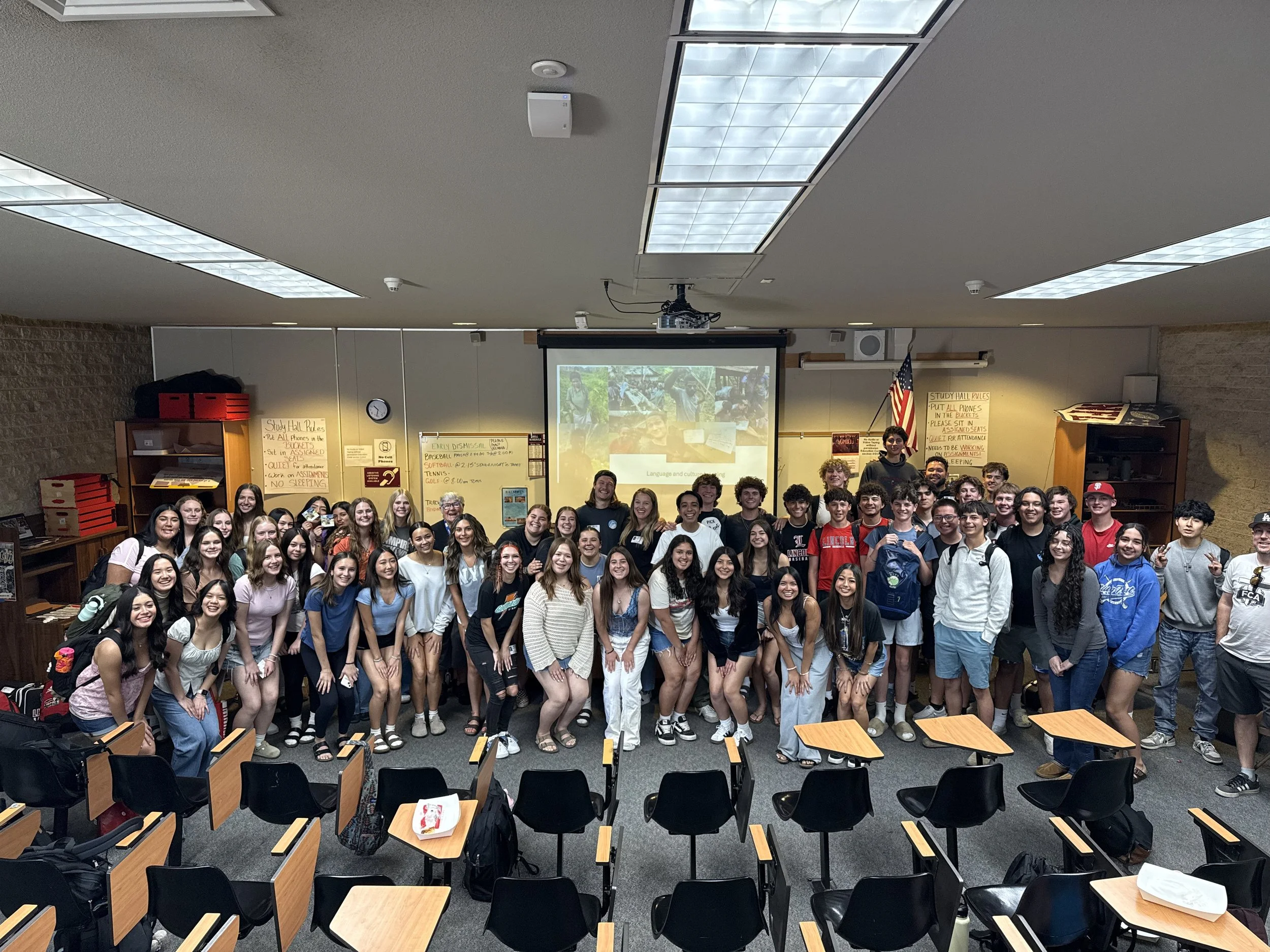 sharing with a high school Fellowship of Christian Athletes group