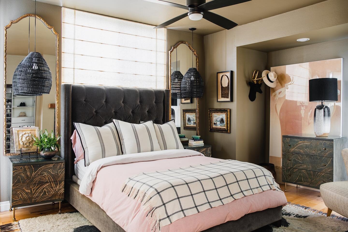 We can&rsquo;t seem to stop hitting the snooze button this AM so why not a #bedroom post? Composing of an old window, awkward nook, and a very narrow layout &mdash; this master we designed in Santa Monica was a bit of a challenge on the tight budget 