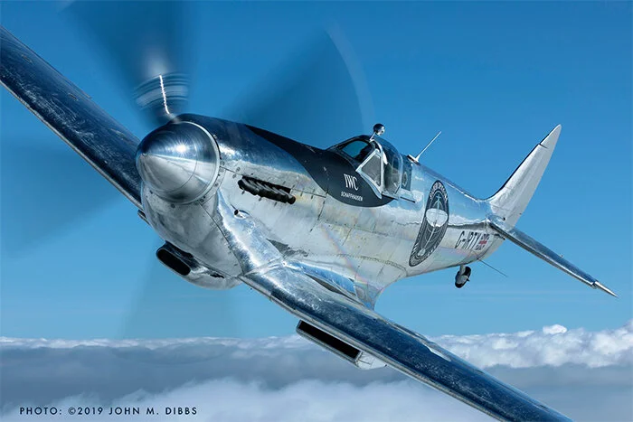 The beautiful Silver Spitfire, sponsored by the luxury watch brand IWC. Photo by the John Dibbs, one of the world's top aviation photographers. Photo: John Dibbs