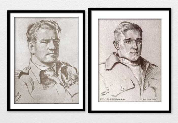 Two steel-jawed legends of the Battle of Britain from the colonies, drawn by Cuthbert Orde—Flight Lieutenant Alan Christopher “Al” Deere, DSO, OBE, DFC and Bar&nbsp;(left)&nbsp;from Auckland, New Zealand and&nbsp;Squadron Leader Robert Alexander “Bu…