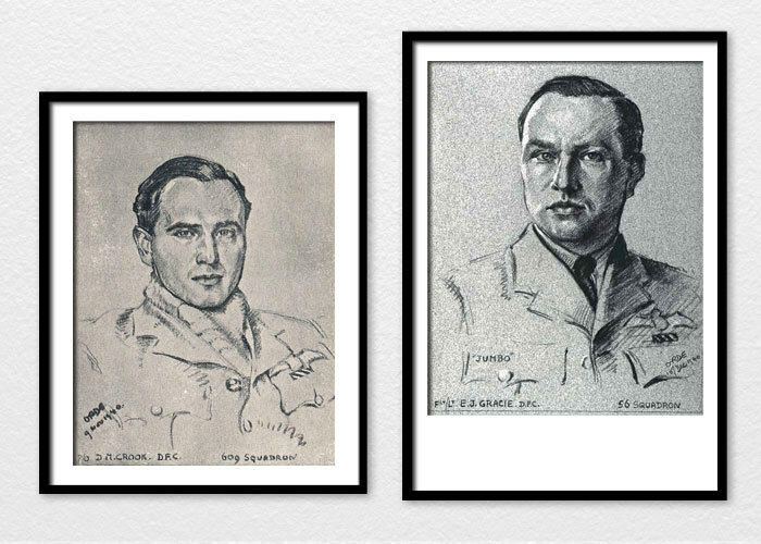 Two Battle of Britain portraits by Cuthbert Orde—Pilot Officer David Moore Crook, DFC&nbsp;and&nbsp;Flight Lieutenant&nbsp;(later Wing Commander)&nbsp;Edward John “Jumbo”&nbsp;Gracie, DFCCrook was born in West Yorkshire in 1914 and attended Cambridg…