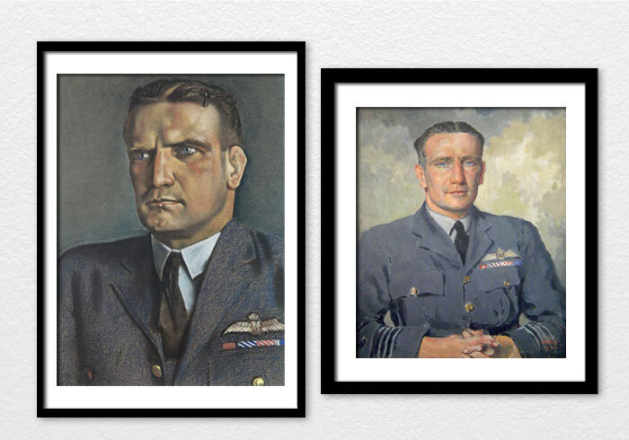 Two paintings of the same man—one by Kennington (left) and the other by Orde. Though most of his portraits were done in charcoal and white chalk, Cuthbert Orde also completed numerous oil paintings of Royal Air Force officers. Group Captain Francis Victor Beamish, DSO and Bar, DFC, AFC was born in County Cork in 1903, well before the births of most of the pilots of the Battle of Britain. As such, he felt the full impact of the First World War on families in Great Britain. He was one of three brothers who went on to outstanding careers in the RAF. His brother George, a gifted professional rugby player would attain the rank of Air Marshal and his brother Charles, also a rugby player, would become a Group Captain. Beamish attended the RAF College at Cranwell in 1921 and upon graduation, he joined No. 4 Army Cooperation Squadron at RAF Farnborough, flying the Bristol Fighter. After a period as an instructor at Cranwell, he was exchanged for an RCAF officer and spent two years in Canada before returning to lead a flight in 25 Squadron. He came down with tuberculosis in 1933 and was retired from active service with the air force. RAF to the bone, Beamish was decidedly unhappy about his forced retirement and took up a series of civilian positions with the RAF Volunteer Reserve. He recovered his health fully by the beginning of 1937 and was reinstated as a flying Flight Lieutenant. He began his “comeback” in command of the new Meteorological Flight at RAF Aldergrove (for which he was awarded the Air Force Cross) and finally he rejoined a combat-ready squadron when he took command of 64 Squadron at RAF Church Fenton at the end of 1937. At the outset of the Second World War, at the ripe old age of 36, he took command of 305 Squadron. Though he was a very good squadron commander and aggressive pilot, he also had recognized staff and administration skills, and he then returned to Canada for staff duties which included an assessment of the Curtiss P-40 Kittyhawk fighter. He returned by the end of May, 1940 to take command of the wing at RAF North Weald. He flew operational sorties with his squadrons whenever possible and began to rack up victories against the Germans in the Battle of Britain. In July he was awarded the DFC and in November the DSO. As mentioned on the previous caption, he was involved in an air-to-air collision with “Ginger” Neil, necessitating a forced landing. He was damaged three times in combat and safely landed his Hurricane each time. He was then assigned command of the wing at RAF Kenley and, in February of 1942 while on patrol, spotted the German battleships Scharnhorst and Gneisenau and the heavy cruiser Prinz Eugen along with defensive ships making their famous, and ultimately successful, Channel Dash to safety in Wilhelmshaven. Two months later, he was killed in action while engaging the enemy near Calais. He was 38 years old.