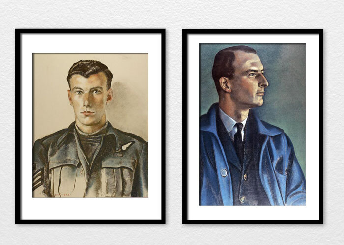 Two portraits by Eric Kennington: Flight Sergeant A. West, DFM, (left) a Wireless Operator–Air Gunner and Squadron Leader Athol “Ethel” Stanhope Forbes, OBE, DFC and Bar