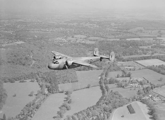 24 Squadron Flamingo (R2766), Lady of Glamis, flies majestically over England. Only 14 of the lovely all-metal aircraft were built, nearly all in the service of the RAF. Lady of Glamis was originally part of the King’s Flight. Photo: Imperial War Museum