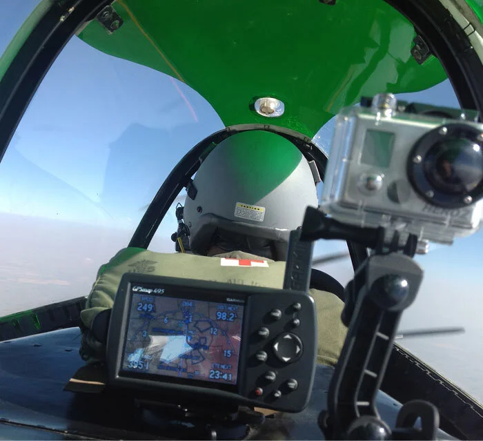Somewhere over South Saskatchewan, we got a kick in the pants from a strong tailwind. Normally cruising at 205 knots, the Trojan was scorching along at over 260 knots ground speed (300 mph) in cruise at one point. Here, just a tad east of Lake Diefenbaker, we are 98 miles from Winnipeg, steaming along at 249 kph (287 mph). Photo: Dave O'Malley