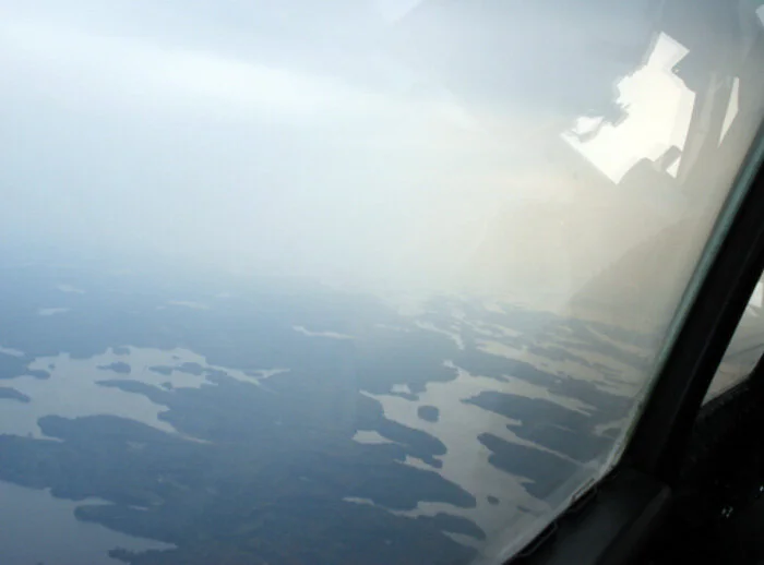 On the left side, the lakes and bays are nearly obscured by a heavy haze. Photo: Dave O'Malley