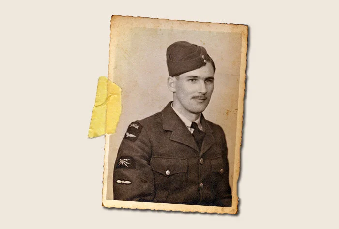 A wartime photograph of a young Leading Aircraftman Craig Reid, a radar technician with the RCAF. Reid was one of only two airmen who survived the fire and crash of Halifax LW693. Photo via Craig Reid Family