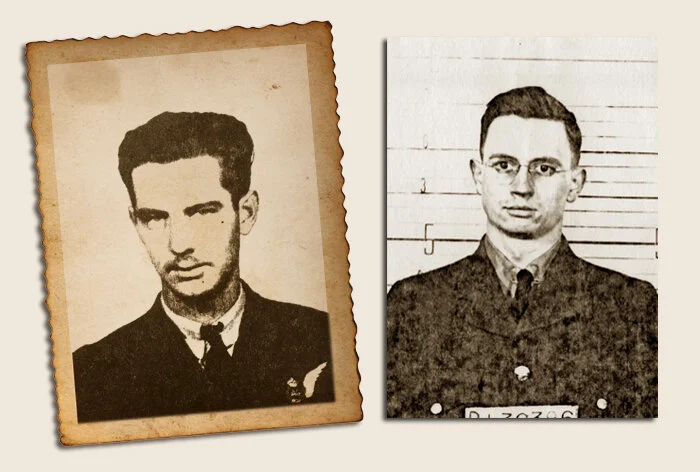 Mid-upper turret gunner, Sergeant Bill Cameron (A/2403), son of Alexander and Louise Cameron of Chilliwack, British Columbia survived the crash of the Bradford-on-Avon Halifax, only to be killed in action with another 425 Squadron crew, four months later over Germany. Don Hernando De Soto Grover (J/85140), who hailed from Haileybury on the shores of Lake Timiskaming in Northern Ontario, was the crew’s navigator. Photos via Jonathan Falconer and Library and Archives Canada