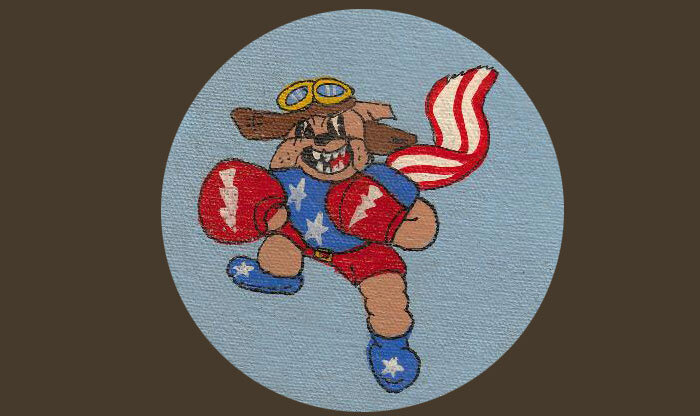 The 62nd Fighter Squadron, USAAF emblem, shown here hand painted on a patch and designed by Disney Studios was adapted for 135 Squadron.