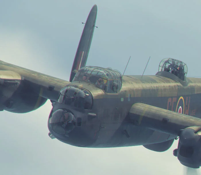 Behind GT-P, another Lanc from the 90 aircraft-strong raid (Lancasters and Halifaxes) holds station on GT-P’s starboard wing lending morale support mostly as there would be little they could do except vector a fast boat to the scene of a ditching should it happen. The squadron code on the fuselage can only be CF, CE, GF or GE. This means that the only squadron that this could be would be 625 Squadron, the only Lancaster unit of the four possible squadrons. Some information I found on the ww2aircrfat.net forum website indicates that on the night of 7 October 1944, 625 Squadron was part of another raid on Emmerich, Germany which is located only a few kilometres from Kleve on the other side of the Rhine River. It all seems to fit. Detail from Helping Hand by Piotr Forkasiewicz