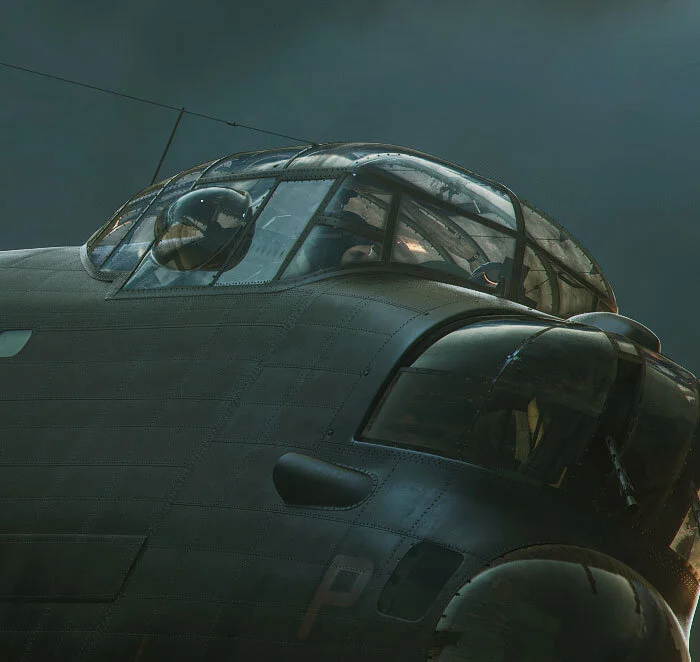 A close-up of the rich colours of the play of light on the cockpit area. Detail from The Last Path by Piotr Forkasiewicz