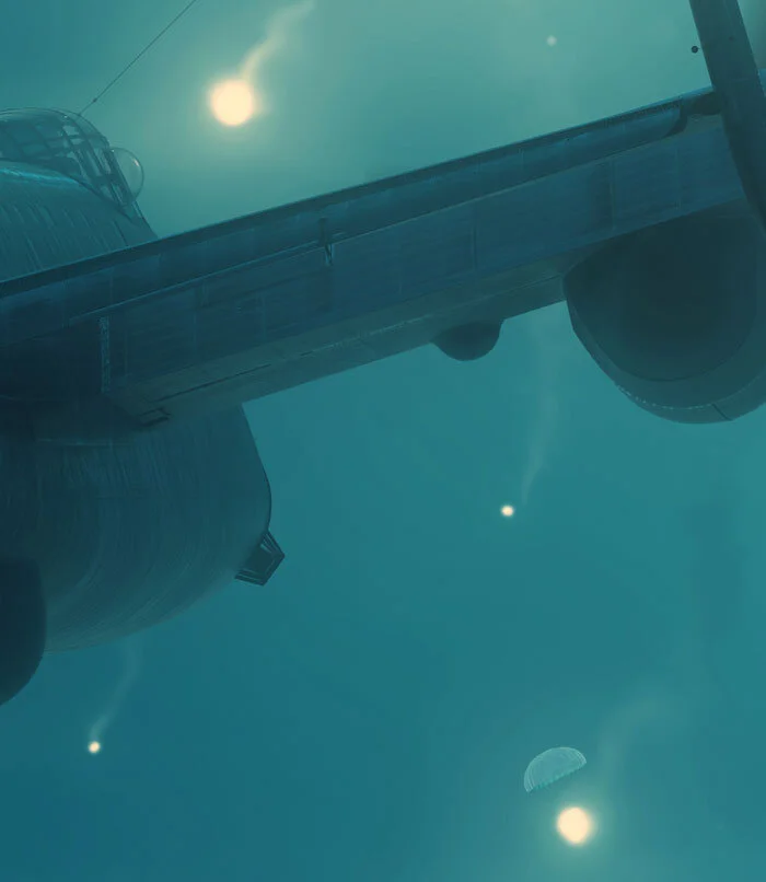 Even the distant flares are modelled to perfection. Detail from Flare Rain by Piotr Forkasiewicz