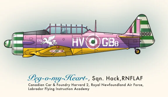 All pilots of the RNAF as well as  from the RAAF, RAF and even RCAF were given instruction on Harvards of the Labrador Flying Instruction Academy at Happy Valley /Goose Bay. While RCAF Harvards were painted yellow all over for high visibility, …
