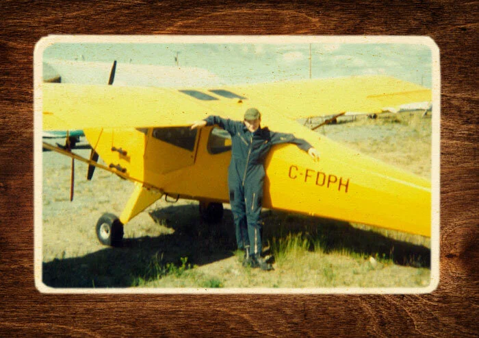 This is taken on my cadet flying scholarship course with Great Bear Aviation at Yellowknife, NWT in 1994. I am standing on our “apron” where we would park and tie down overnight. This school closed down afterwards, and this is now part of the Buffalo Airways parking area.