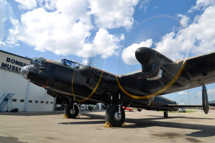The port outer Merlin engine joins the chorus for the first time and the Bomber Command Museum of Canada’s Lancaster is firing on all 48 cylinders!! Photo: Bomber Command Museum of Canada; Doug Bowman