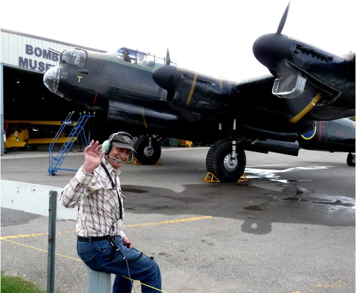 Eighty-five-year-old John Phillips (I know, it’s hard to believe) revels in the glorious sound of all four engines in harmony. Phillips led the team that restored and brought to life all four engines over a seven year period. Photo: Bomber Command M…