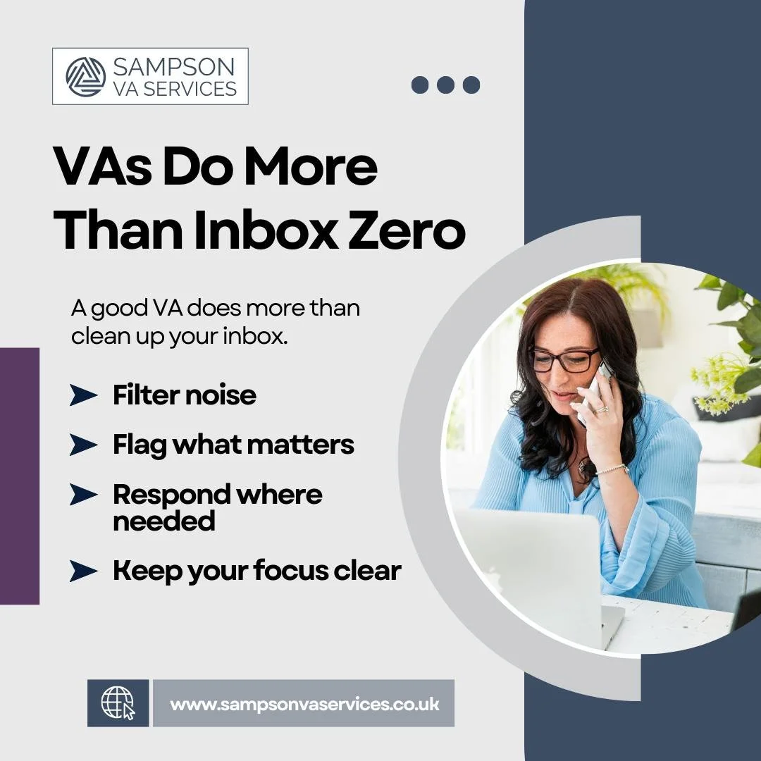 Inbox zero sounds nice but that is not the real win.

A good VA does more than clean up your inbox.

We filter the noise
We flag what matters
We respond where needed
We keep your focus where it should be

It is not about deleting emails. It is about 