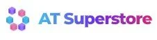 Logo for AT Superstore with hexagonal design elements in purple and pink