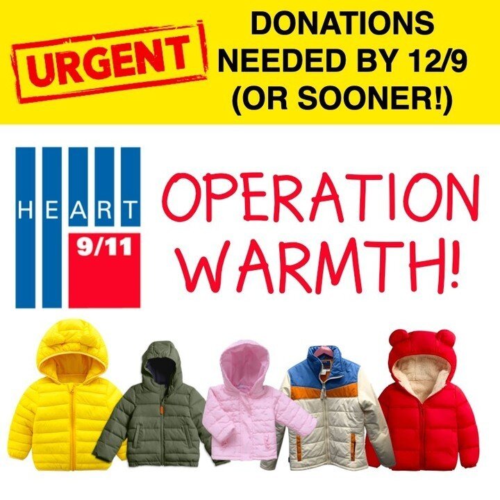HEART 9/11 is collecting monetary donations to provide winter coats, hats, and gloves to the approximately 150 children living temporarily at a hotel next door to a midtown Manhattan FDNY firehouse. Our volunteers at that firehouse reached out to us 